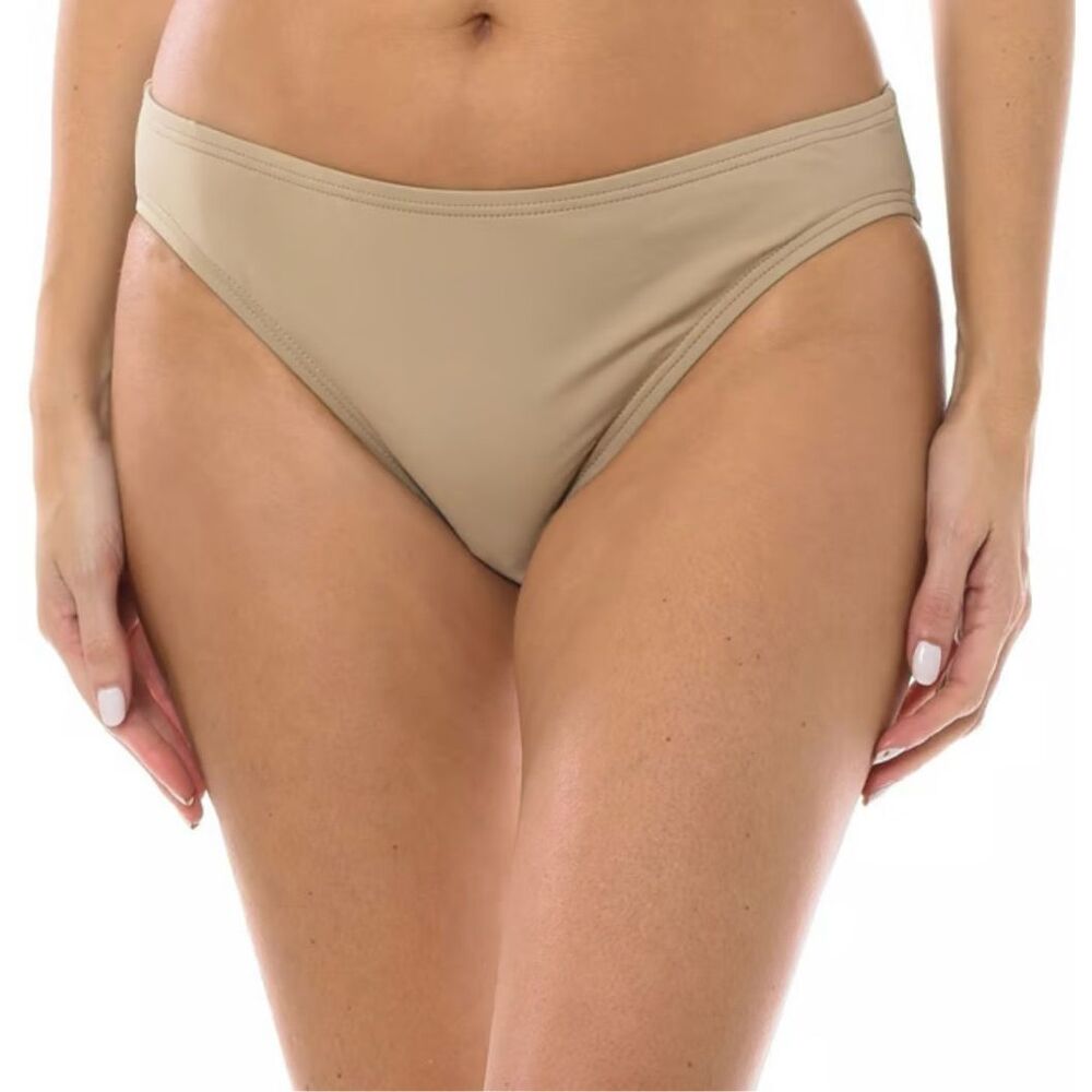NWT Michael Michael Kors Stretch Nylon Low Rise Bikini Bottom Khaki Size Large